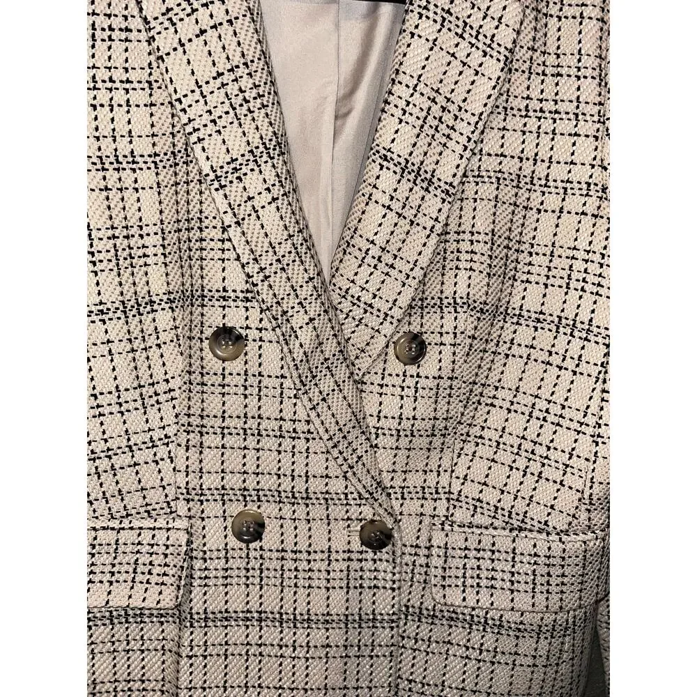 Ann Taylor Tweed Blazer Size 6 Black Cream Career Jacket NWOT Double Breasted
